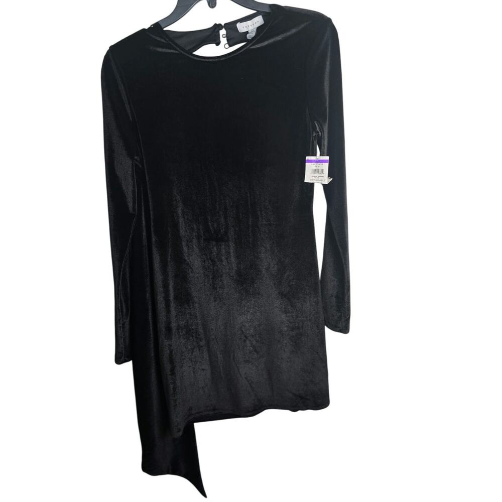 Topshop Knot Wrap Velvet Open Back Mini Dress In Black Size 4-6 NWT - Picture 2 of 8